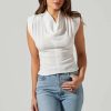 ASTR Pleated Power Shoulder Blouse